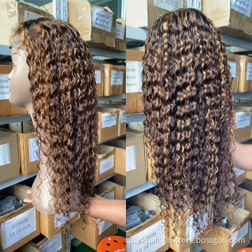 Small Knots Glueless Highlight Piano Kinky Curly Hair HD Lace Wigs for Black Women,Natural Pre-plucked Hairline Lace Frontal Wig
